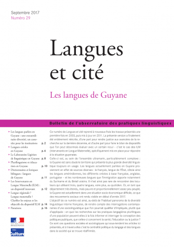 Couverture. Les langues de Guyane. L&C n° 29. 2017