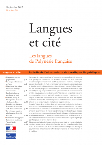 Couverture. Les langues de Polynésie française. L&C n° 28. 2017