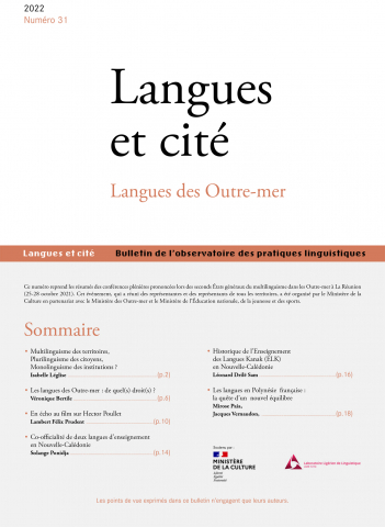 Couverture. Langues des Outre-mer, L&C n° 31, 2022