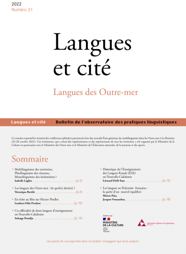 Couverture. Langues des Outre-mer, L&C n° 31, 2022