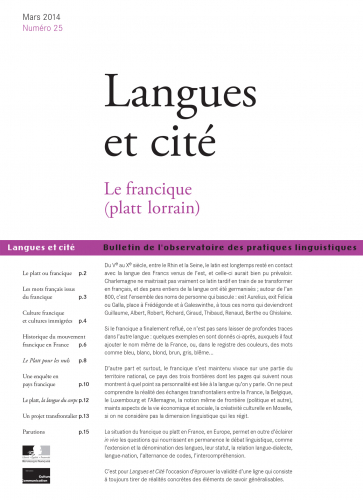 Le francique (platt lorrain). Couverture. L&C. 2014