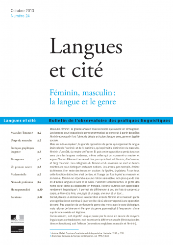 Féminin, masculin. Couverture, L&C, n° 24, 2013