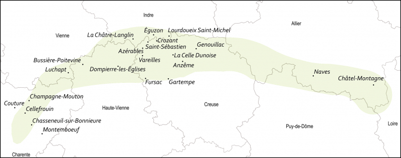 La zone géographique du Croissant, avec le détail des communes 