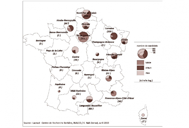 Figure 2. Candidats en berbère par région (Baccalauréat de 2006)