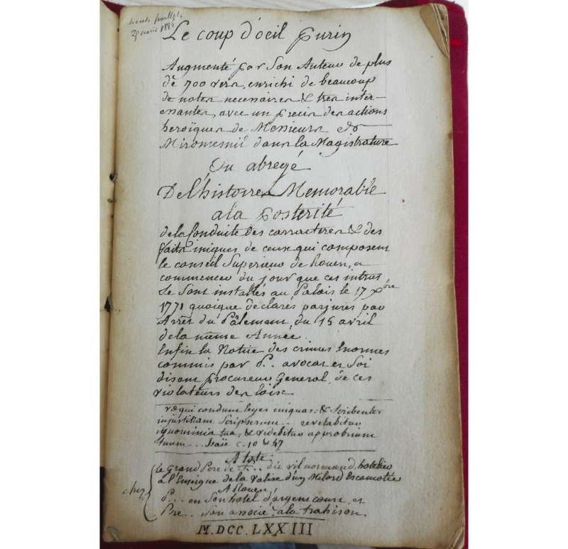 Le Coup d’œil purin, manuscrit, 1773