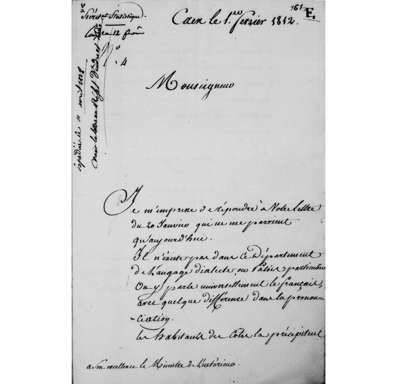 Lettre du préfet du Calvados, 1812